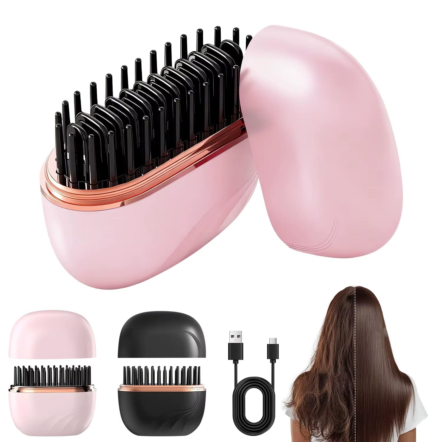 2026 New Mini Straightener Rechargeable Portable Hair Straightener Brush Anti - Scald Shell Cordless USB Charging Straighteners - pluxora