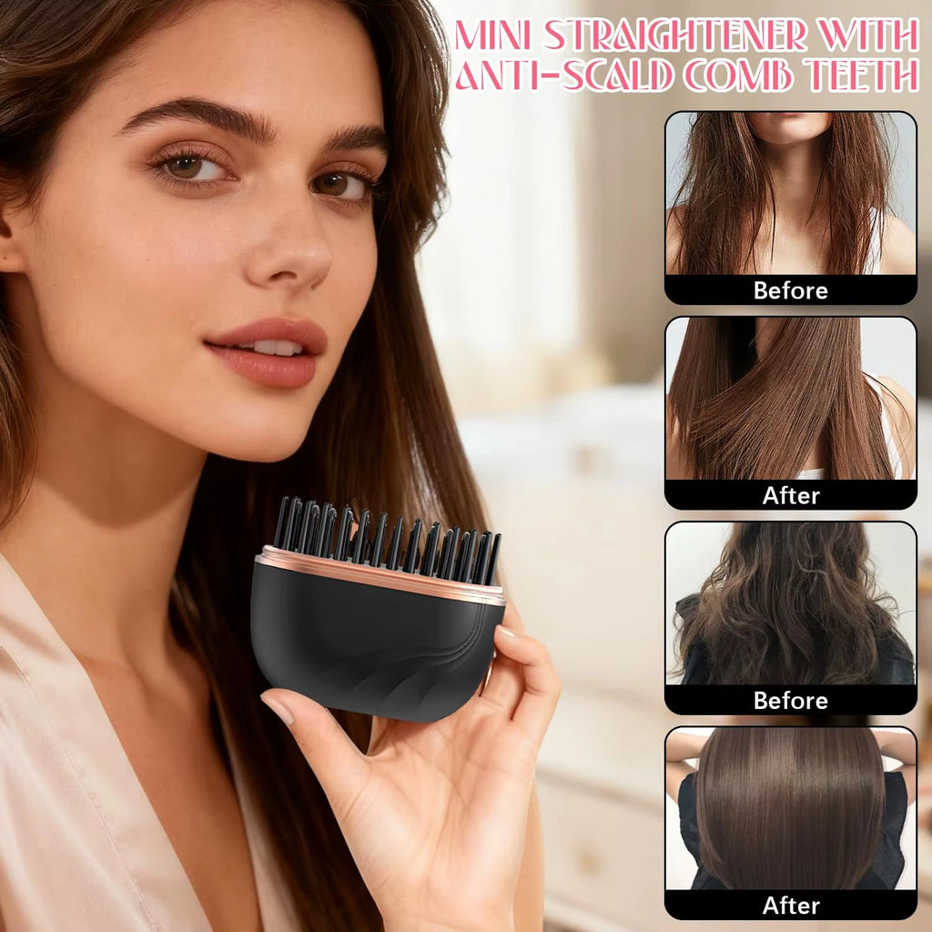 2026 New Mini Straightener Rechargeable Portable Hair Straightener Brush Anti - Scald Shell Cordless USB Charging Straighteners - pluxora