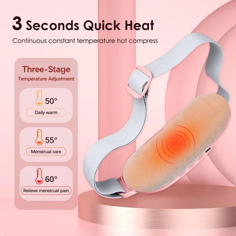 Electric Period Cramp Massager Vibrating Heating Belt for Menstrual Waist Stomach Abdominal Warm Palace Belt - pluxora