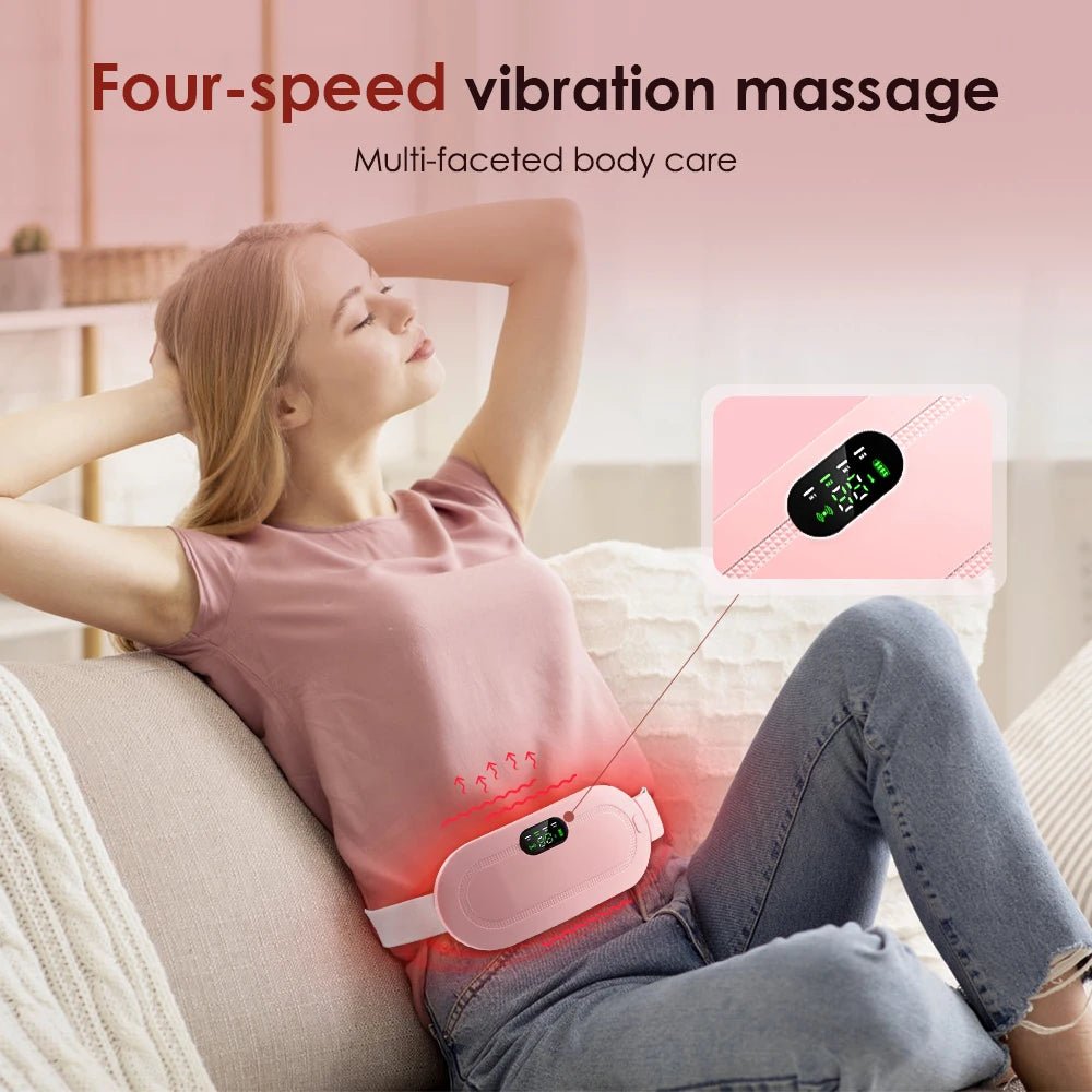Electric Period Cramp Massager Vibrating Heating Belt for Menstrual Waist Stomach Abdominal Warm Palace Belt - pluxora
