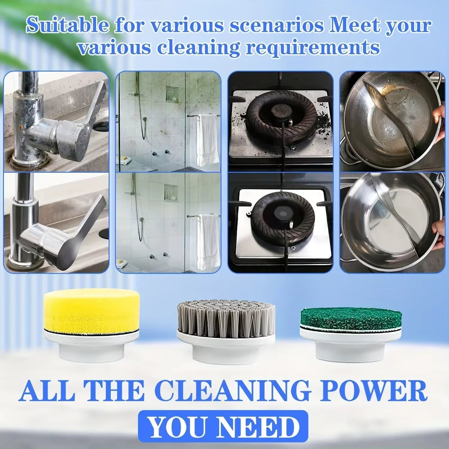 Electric Spin Scrubber Cleaning Brush Multifunctional with 5 Replaceable Brush Head Led Display Kitchen Toilet Cleanbrush - pluxora