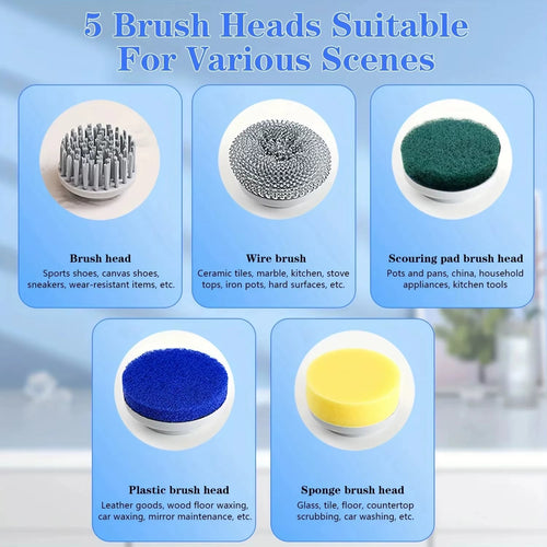 Electric Spin Scrubber Cleaning Brush Multifunctional with 5 Replaceable Brush Head Led Display Kitchen Toilet Cleanbrush - pluxora