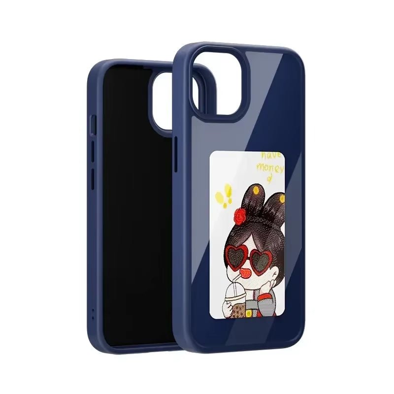 E-Ink Fashion Phone Case for iPhone 17-13 Pro Max with NFC, Anime Girl Characters Silicone Cover - pluxora