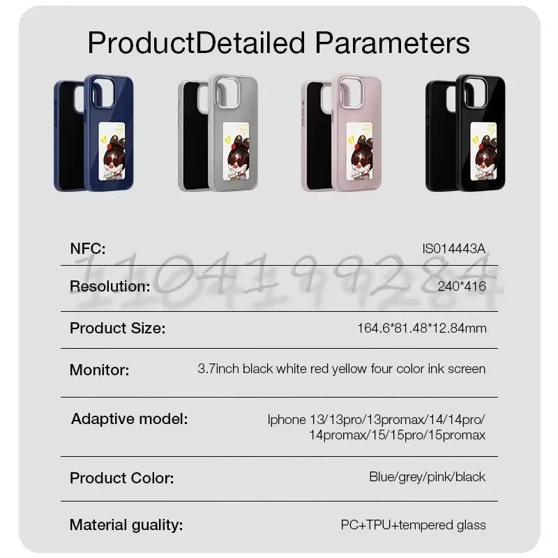 E-Ink Fashion Phone Case for iPhone 17-13 Pro Max with NFC, Anime Girl Characters Silicone Cover - pluxora