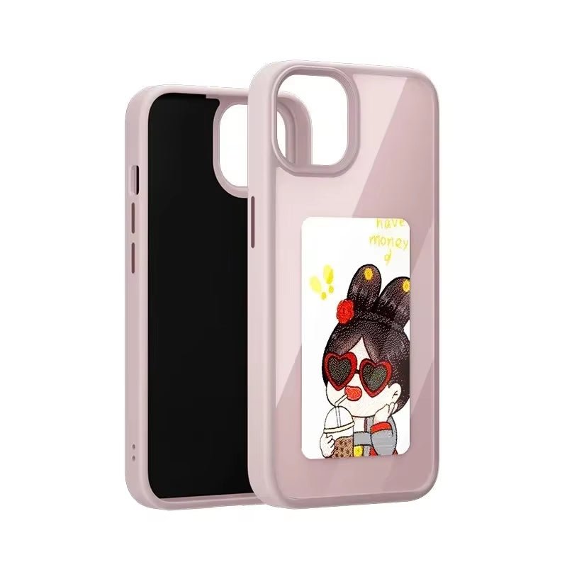 E-Ink Fashion Phone Case for iPhone 17-13 Pro Max with NFC, Anime Girl Characters Silicone Cover - pluxora