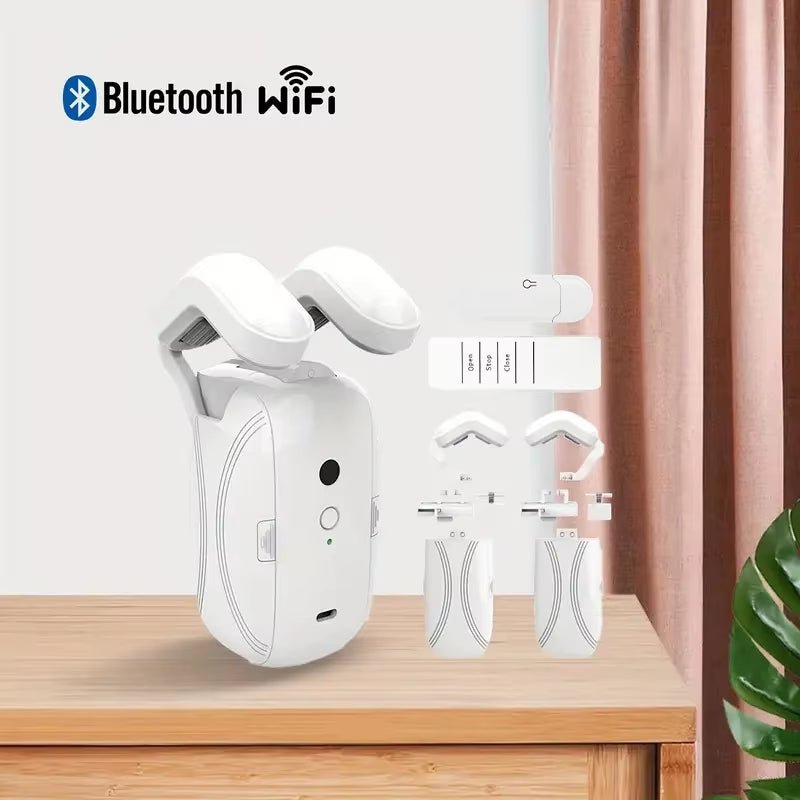 Smart Automatic Curtain Opener, Remote Control with App/Timer/Voice, with T/U/Rome Rod ,Wifi Bluetooth Automatic Light Sensor - pluxora
