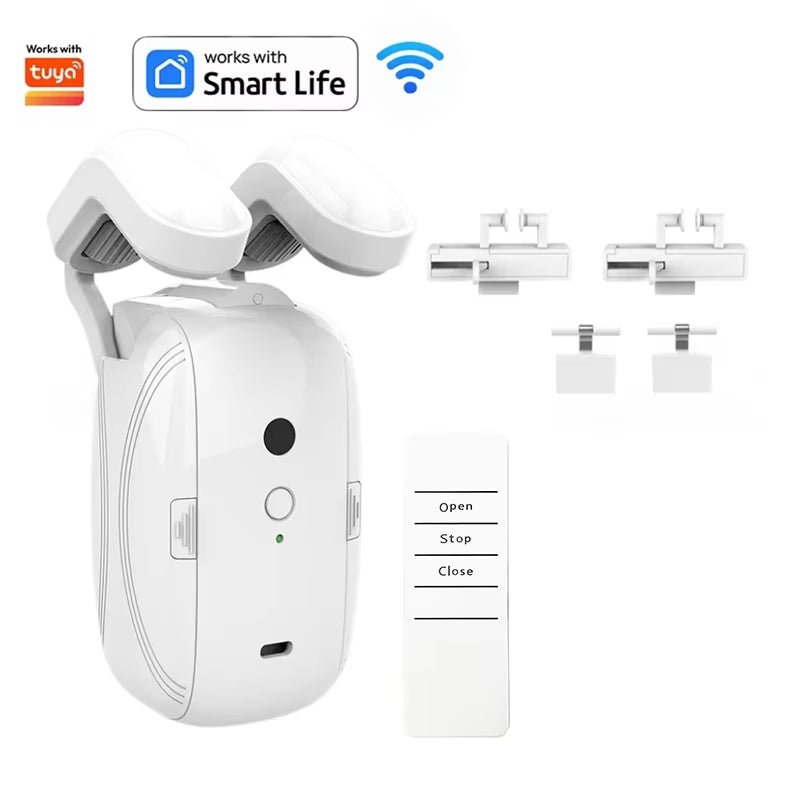 Smart Automatic Curtain Opener, Remote Control with App/Timer/Voice, with T/U/Rome Rod ,Wifi Bluetooth Automatic Light Sensor - pluxora