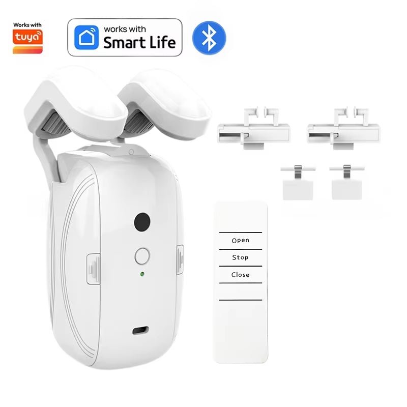 Smart Automatic Curtain Opener, Remote Control with App/Timer/Voice, with T/U/Rome Rod ,Wifi Bluetooth Automatic Light Sensor - pluxora