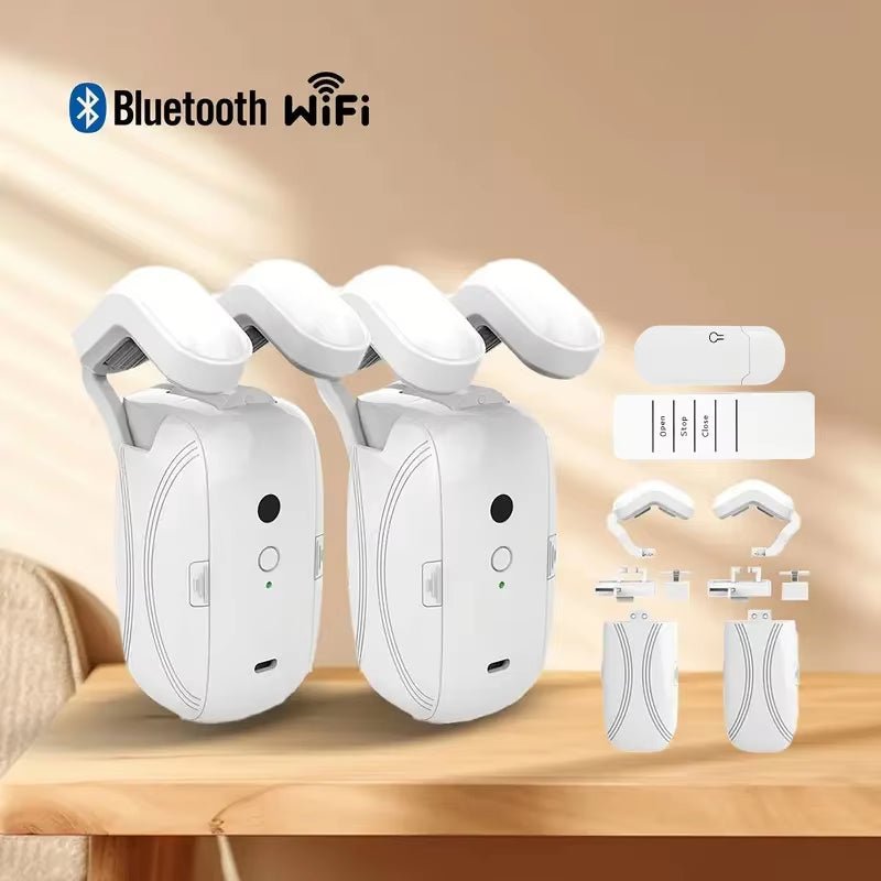 Smart Automatic Curtain Opener, Remote Control with App/Timer/Voice, with T/U/Rome Rod ,Wifi Bluetooth Automatic Light Sensor - pluxora