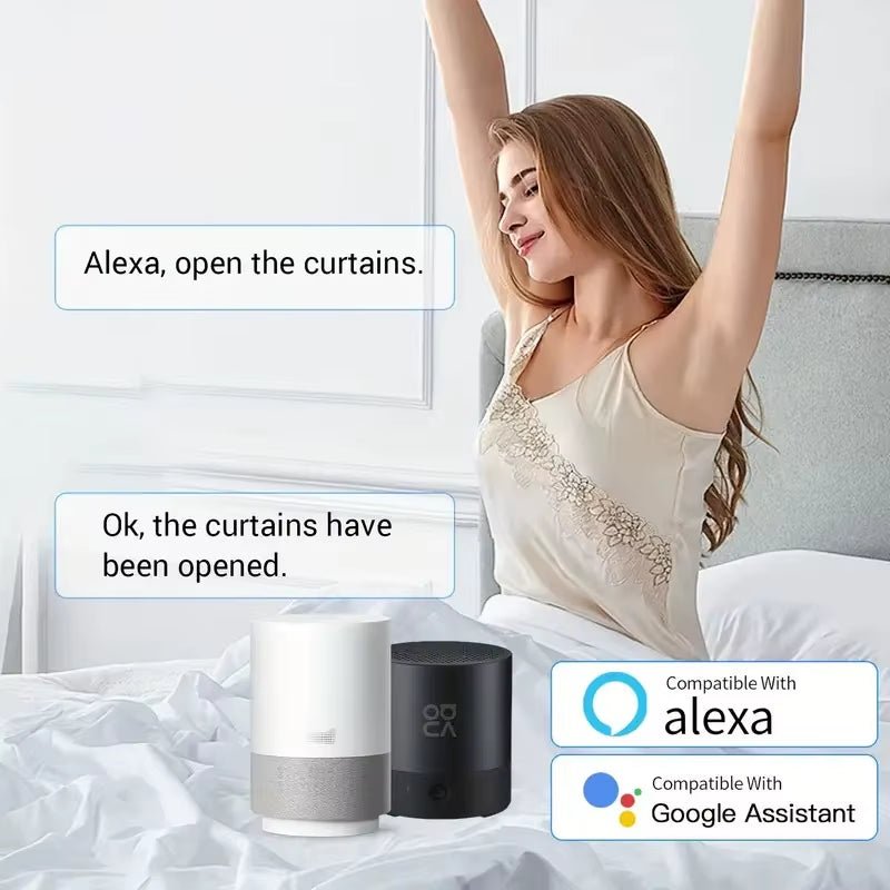 Smart Automatic Curtain Opener, Remote Control with App/Timer/Voice, with T/U/Rome Rod ,Wifi Bluetooth Automatic Light Sensor - pluxora