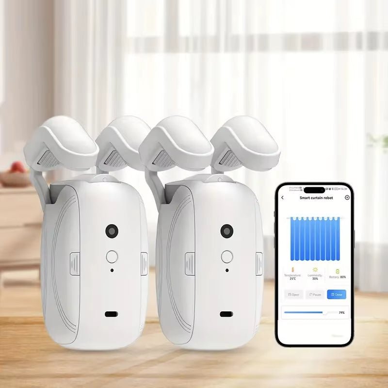 Smart Automatic Curtain Opener, Remote Control with App/Timer/Voice, with T/U/Rome Rod ,Wifi Bluetooth Automatic Light Sensor - pluxora