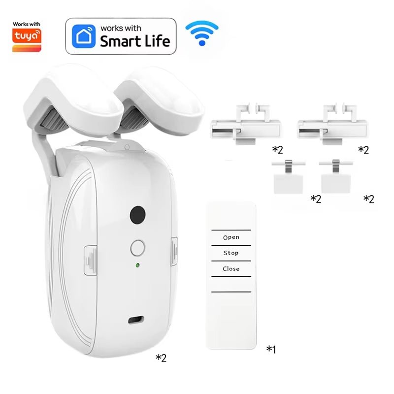 Smart Automatic Curtain Opener, Remote Control with App/Timer/Voice, with T/U/Rome Rod ,Wifi Bluetooth Automatic Light Sensor - pluxora