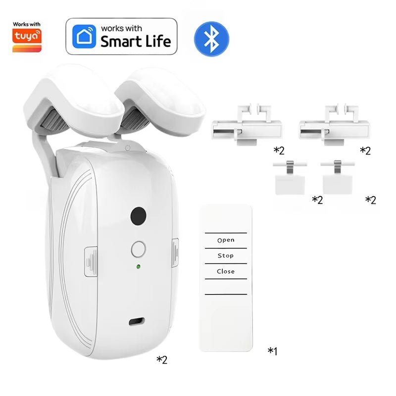 Smart Automatic Curtain Opener, Remote Control with App/Timer/Voice, with T/U/Rome Rod ,Wifi Bluetooth Automatic Light Sensor - pluxora